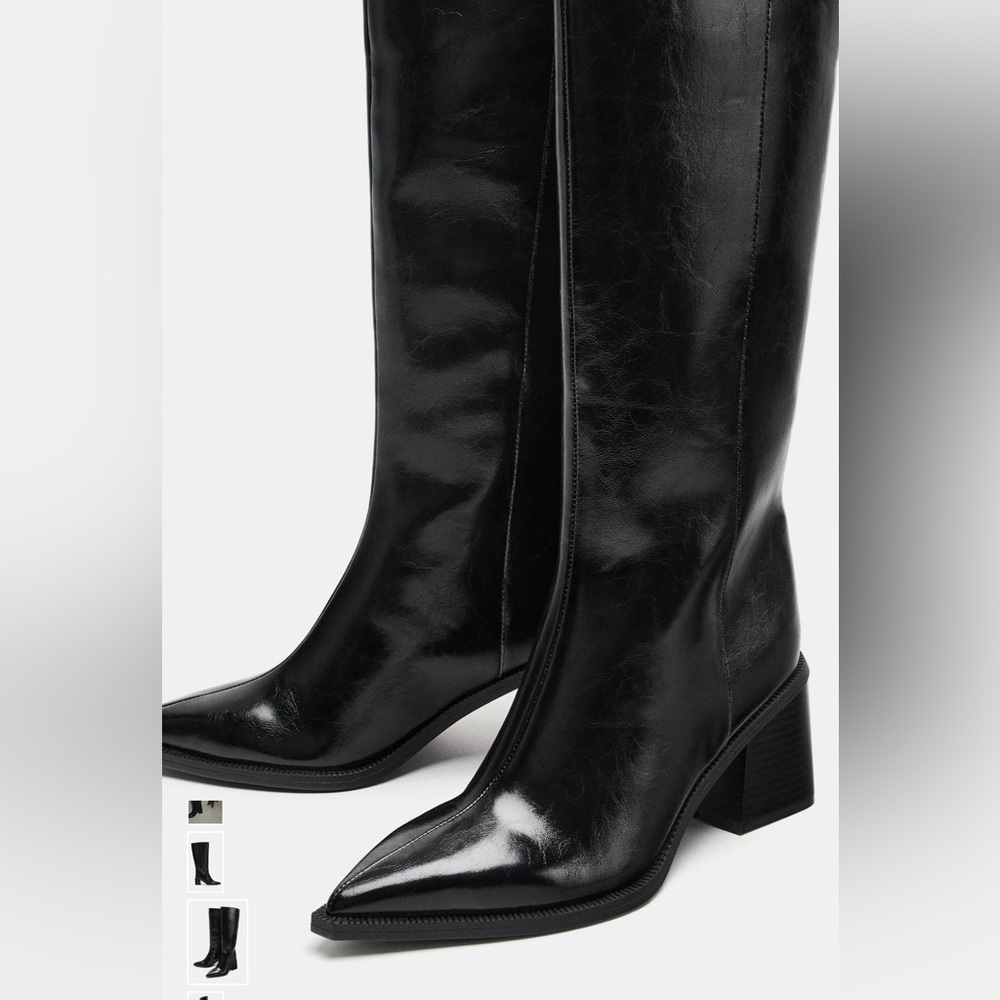 Zara Black High Shaft Heel Boots NWT SZ 7.5 - Picture 5 of 7